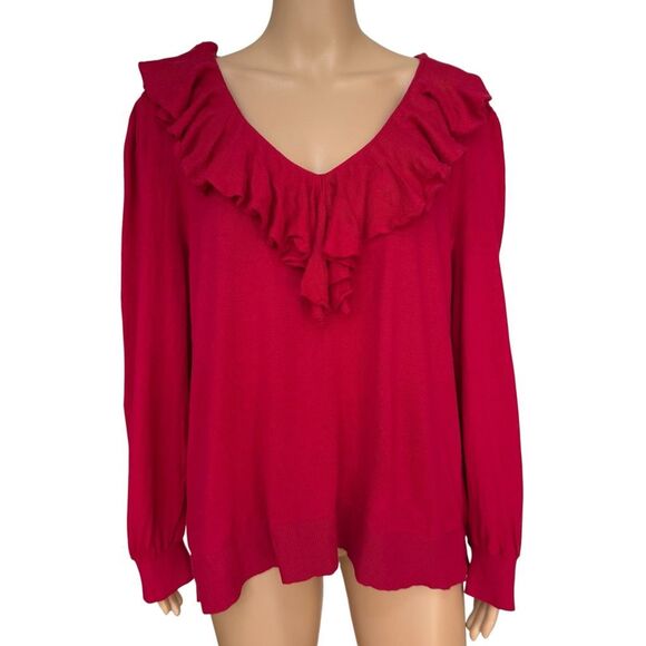 Lauren Ralph Lauren cotton blend Sweater Red Ruffle Trim Jersey Size 3X - Picture 1 of 7